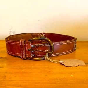 Leather belt measuring approximately 38" with solid brass buckle large